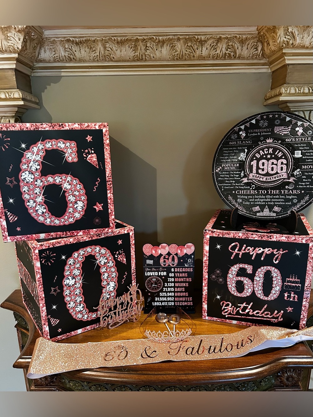 Happy 60th Birthday Rose Gold Party Decor Set
